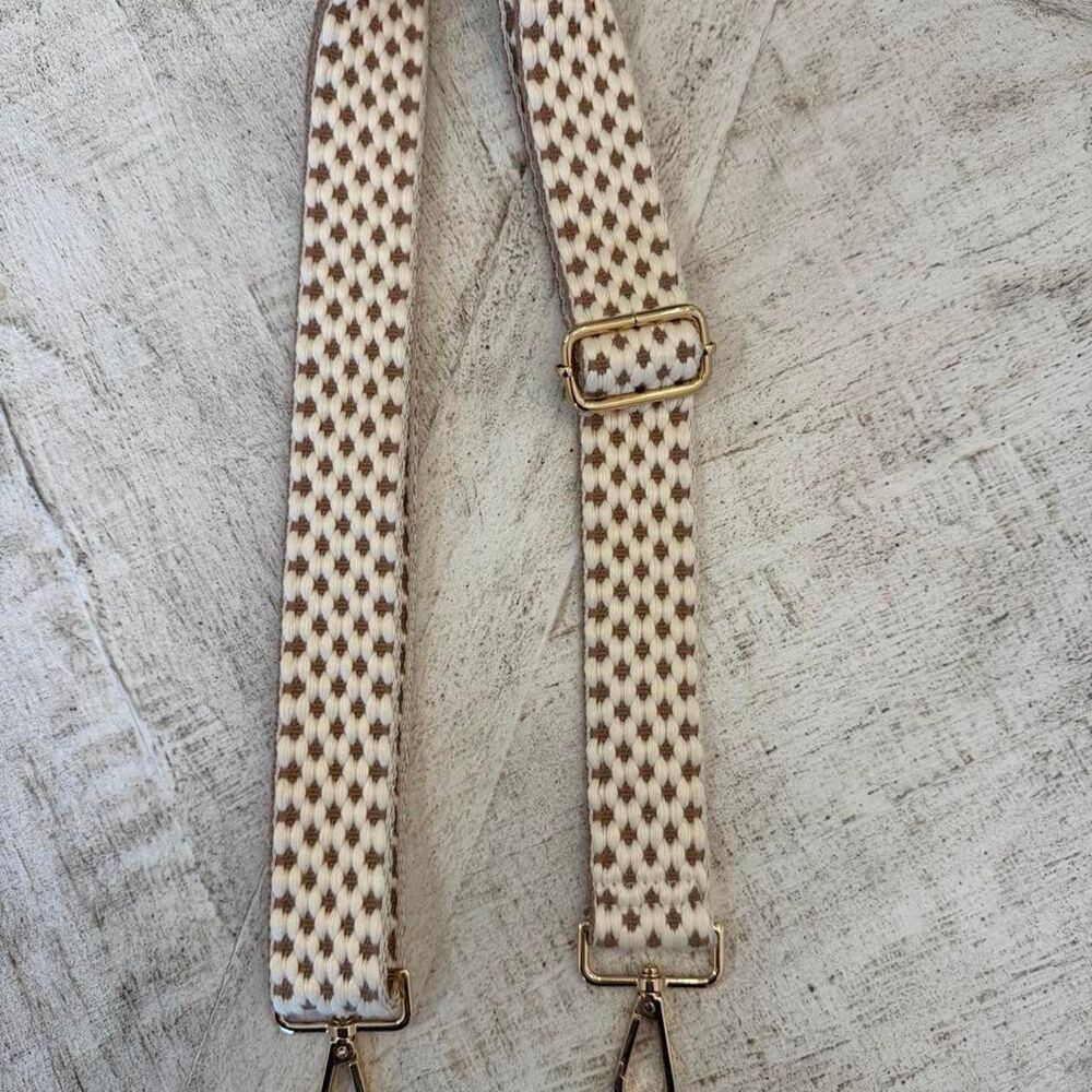 Cream Brown Woven Adjustable Crossbody Bag Strap Gold Hardware